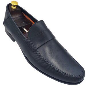 Italy Santoni Paine Men's size 13 Black Leather Moccasin Loafer Dress Shoes